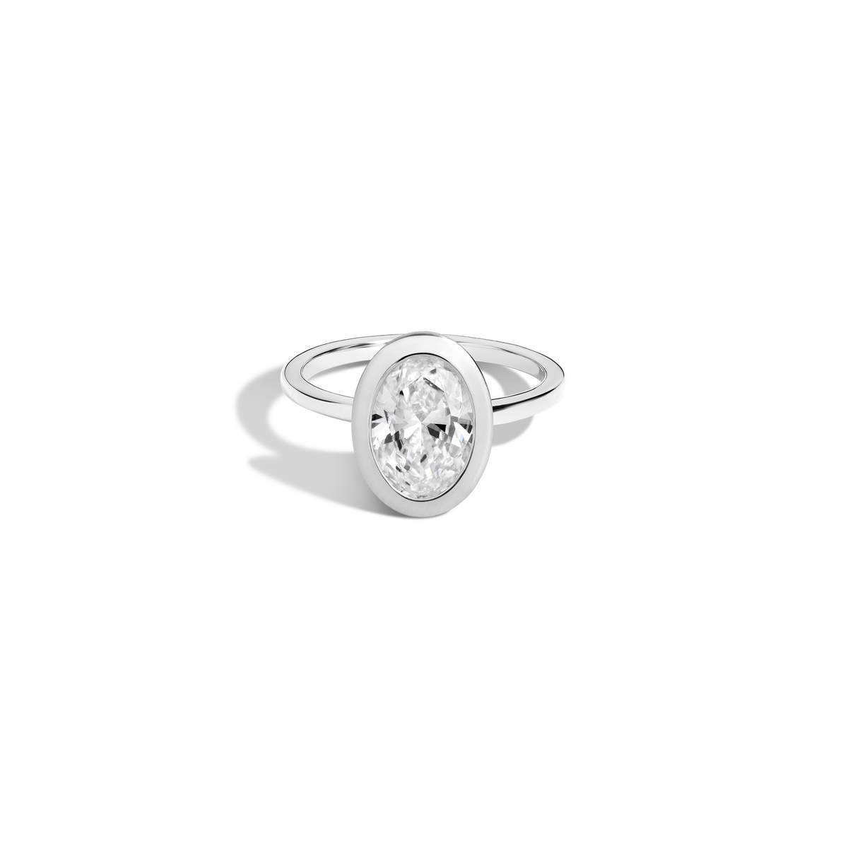 2ct Oval Lab Grown Diamond Bezel Ring 14k 18k Platinum White Gold First