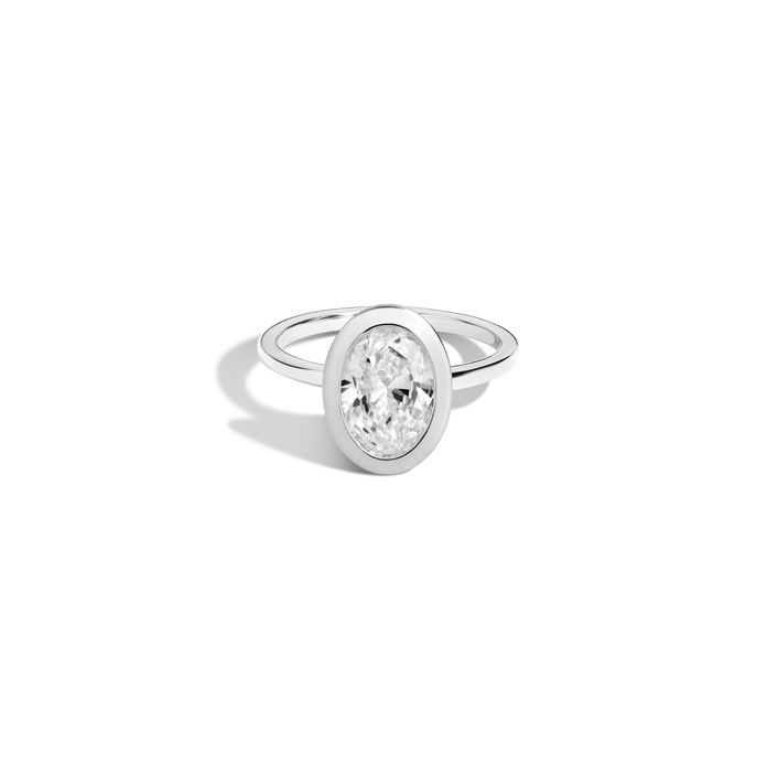 2ct Oval Lab Grown Diamond Bezel Ring 14k 18k Platinum White Gold First