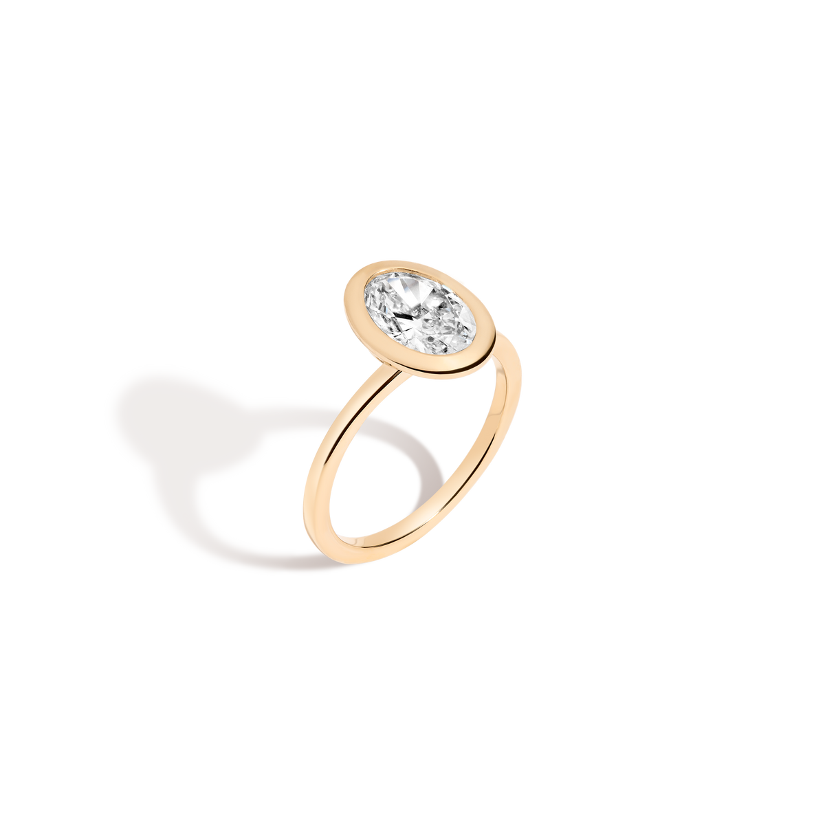 2ct Oval Lab Grown Diamond Bezel Ring 14k 18k Yellow Gold 