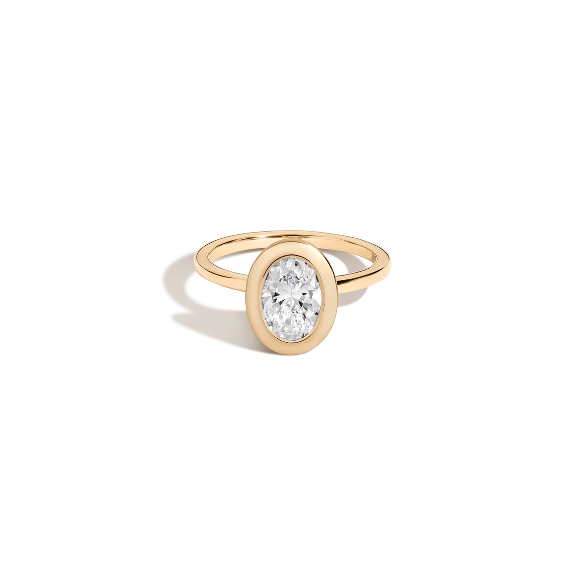 1ct Oval Lab Grown Diamond Bezel Ring 14k 18k Yellow Gold First