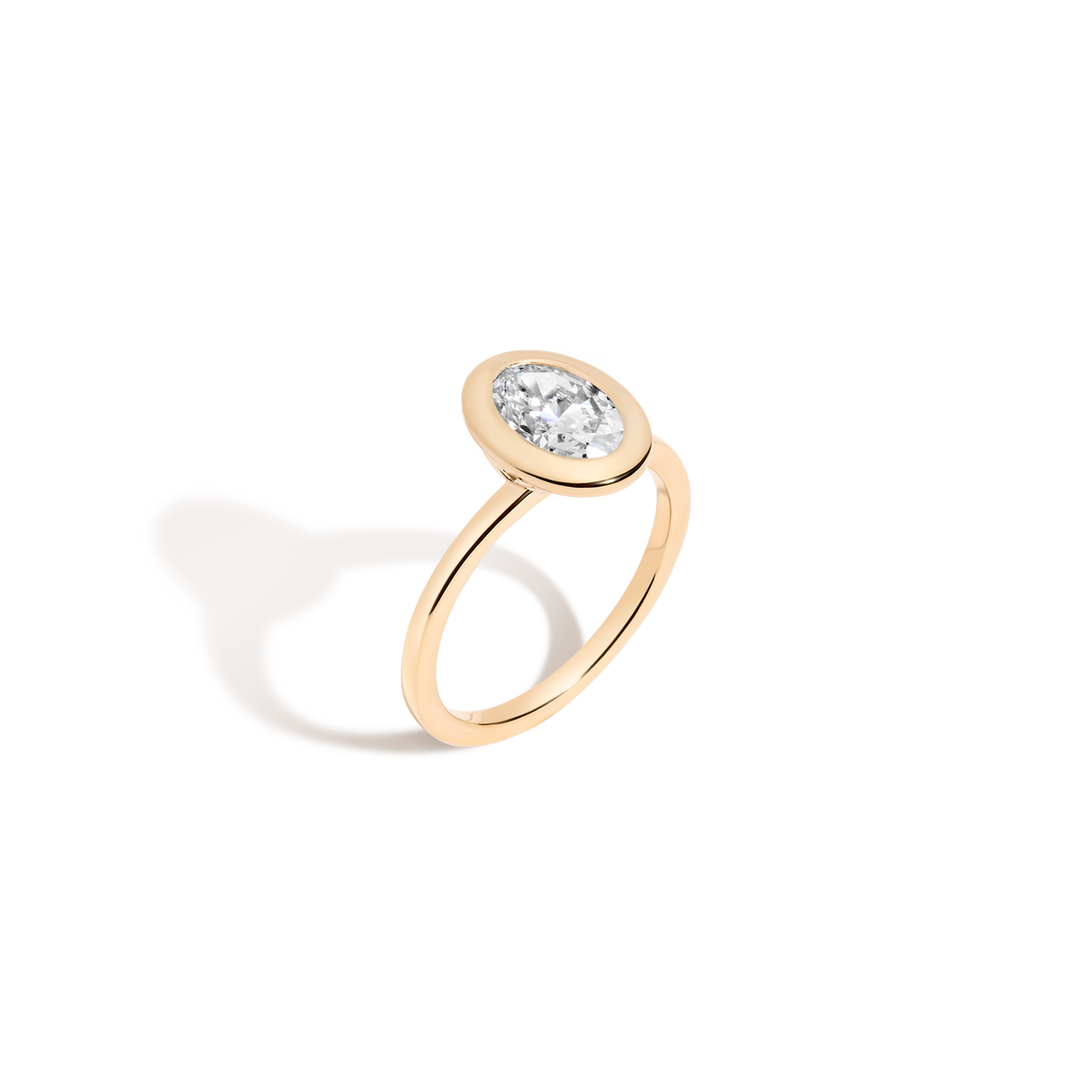 1ct Oval Lab Grown Diamond Bezel Ring 14k 18k Yellow Gold 