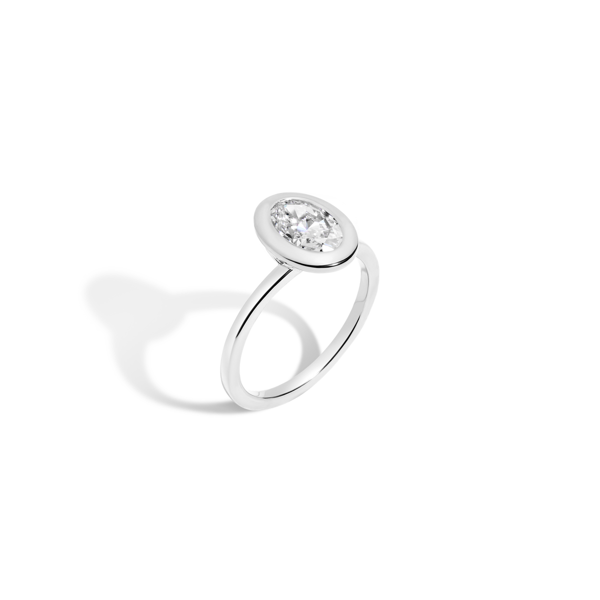 1ct Oval Lab Grown Diamond Bezel Ring 14k 18k Platinum White Gold 