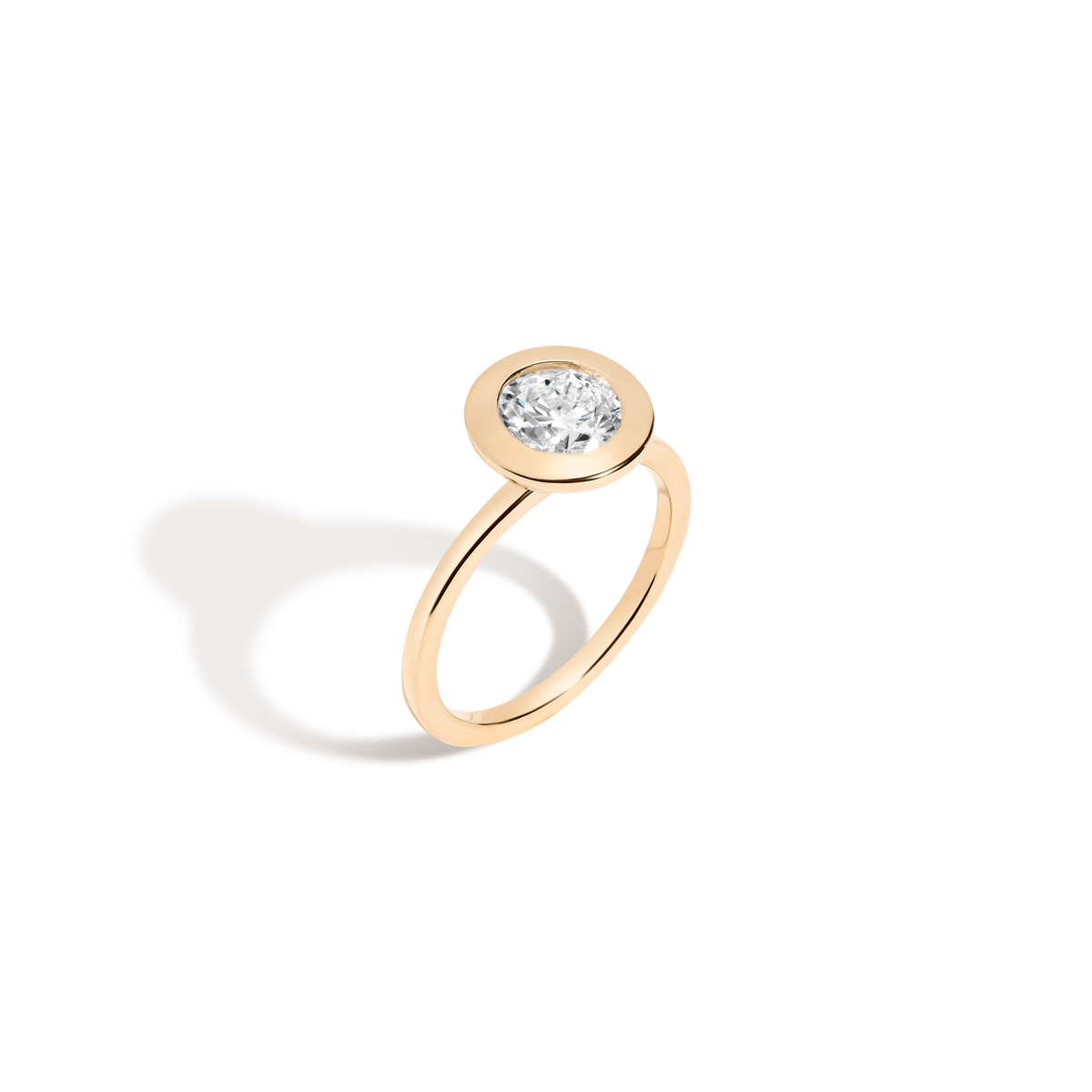 1ct Round Lab Grown Diamond Bezel Ring 14k 18k Yellow Gold