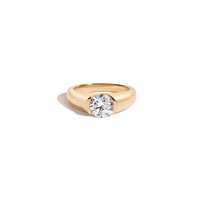 1ct Round Lab Grown Diamond Floating Signet Ring 14k Yellow Gold First