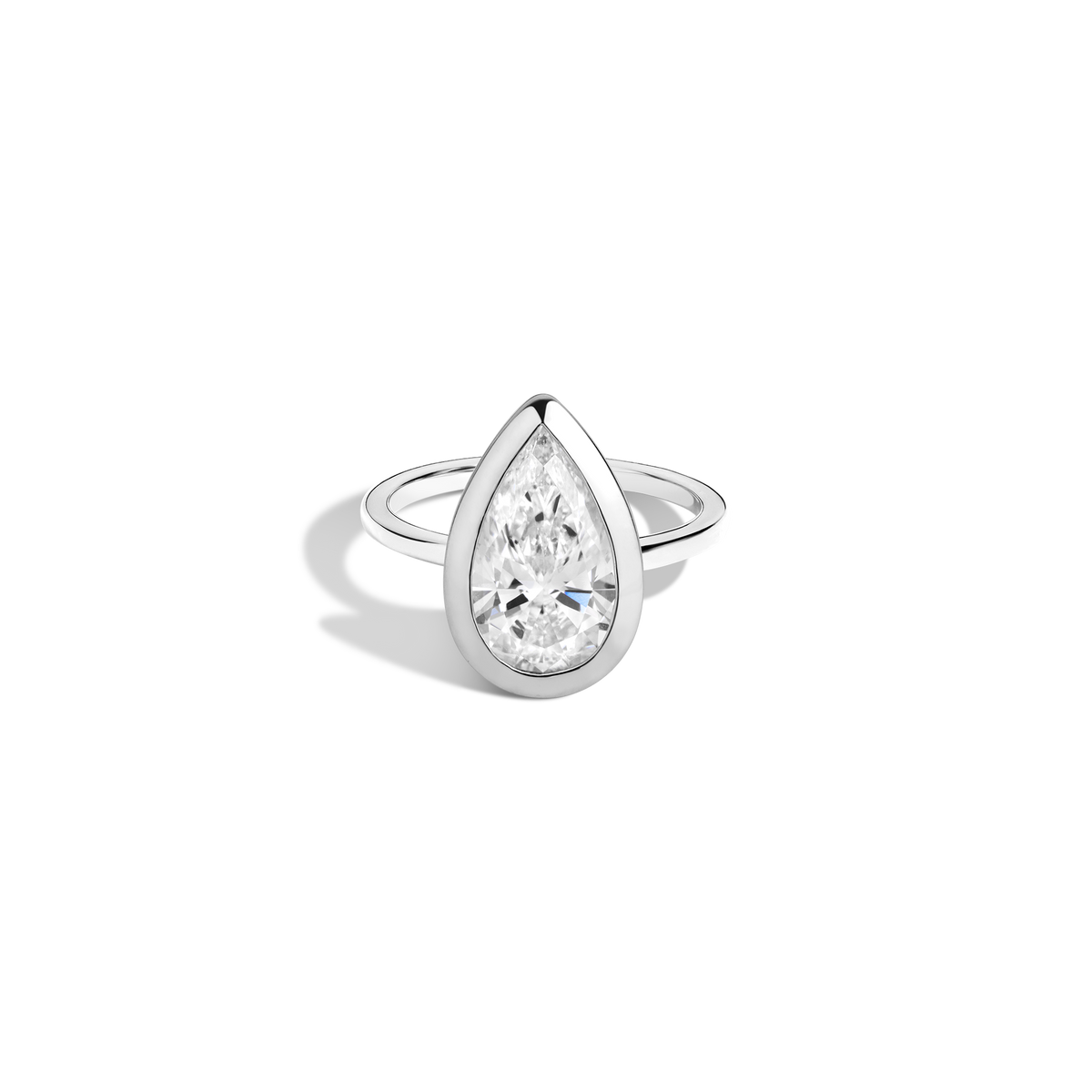 3ct Pear Lab Grown Diamond Bezel Ring 14k 18k Platinum White Gold First