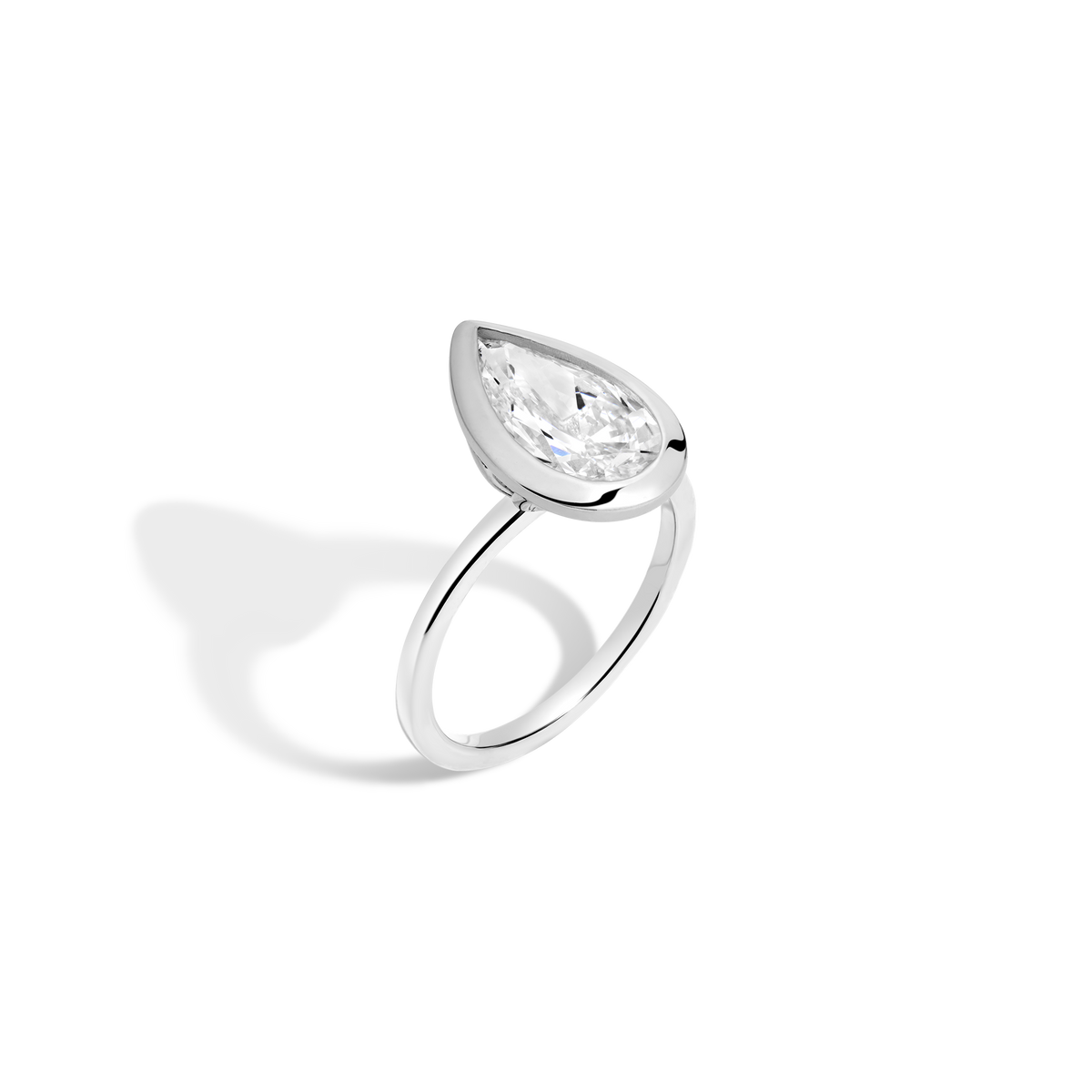 3ct Pear Lab Grown Diamond Bezel Ring 14k 18k Platinum White Gold 