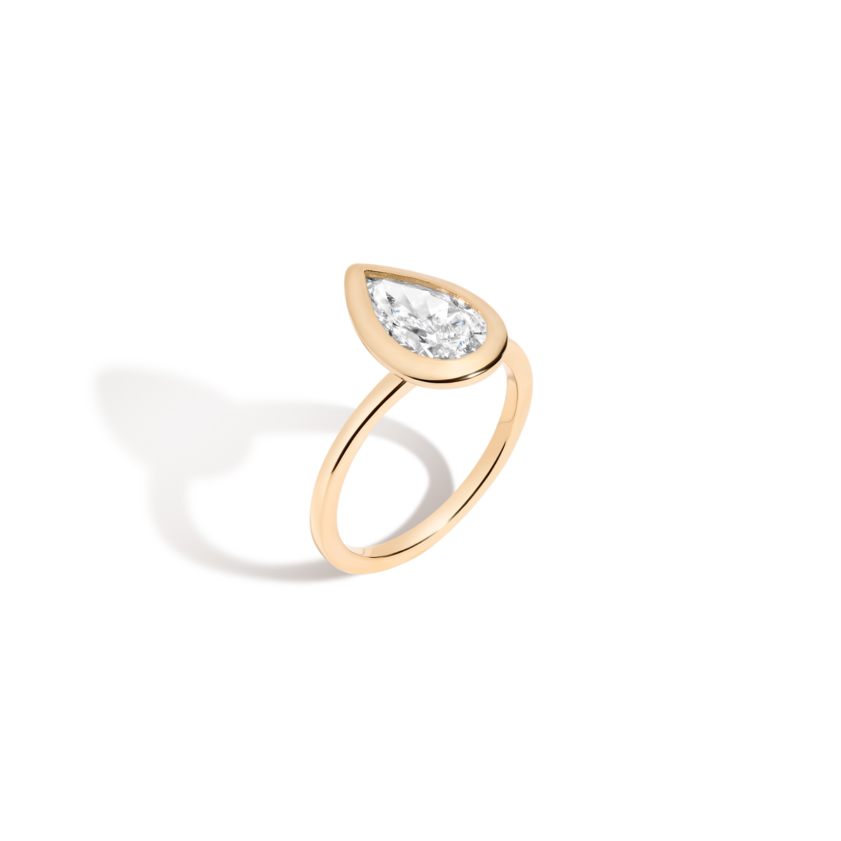 2ct Pear Lab Grown Diamond Bezel Ring 14k 18k Yellow Gold 