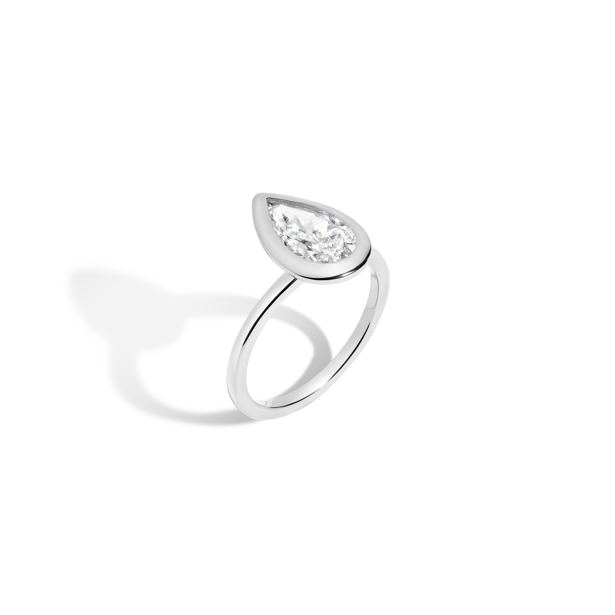 2ct Pear Lab Grown Diamond Bezel Ring 14k 18k Platinum White Gold 