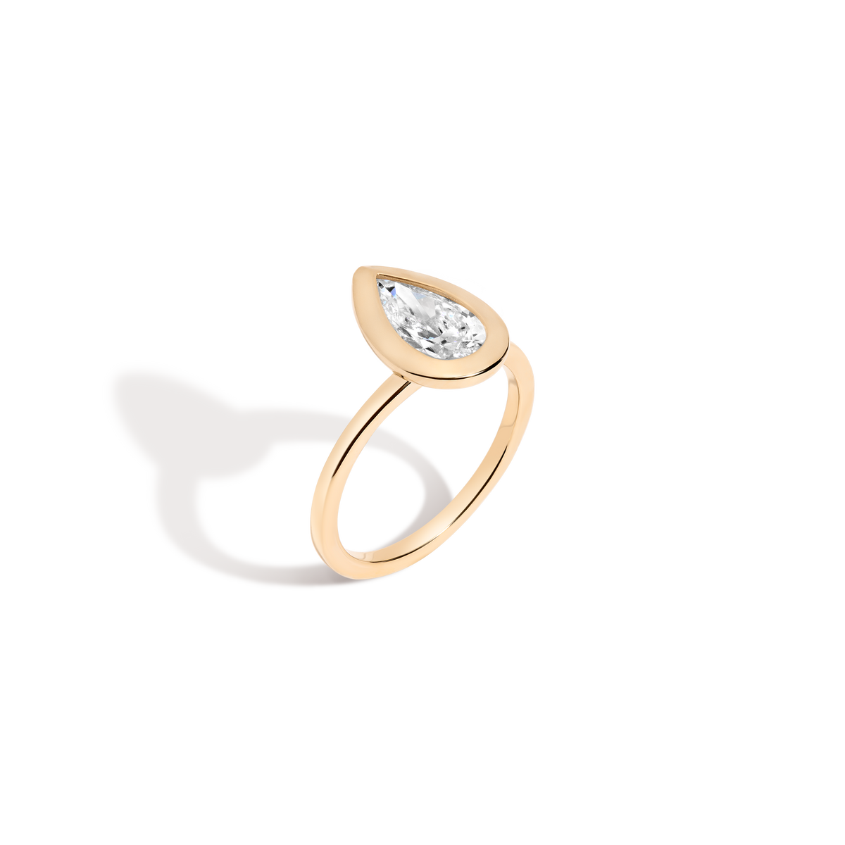 1ct Pear Lab Grown Diamond Bezel Ring 14k 18k Yellow Gold 