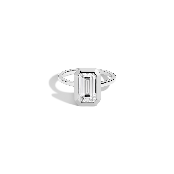 3ct Emerald Lab Grown Diamond Bezel Ring 14k 18k Platinum White Gold First