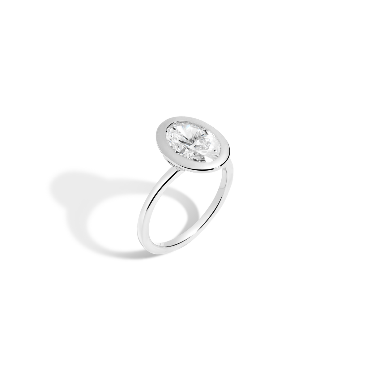 3ct Oval Lab Grown Diamond Bezel Ring 14k 18k Platinum White Gold 