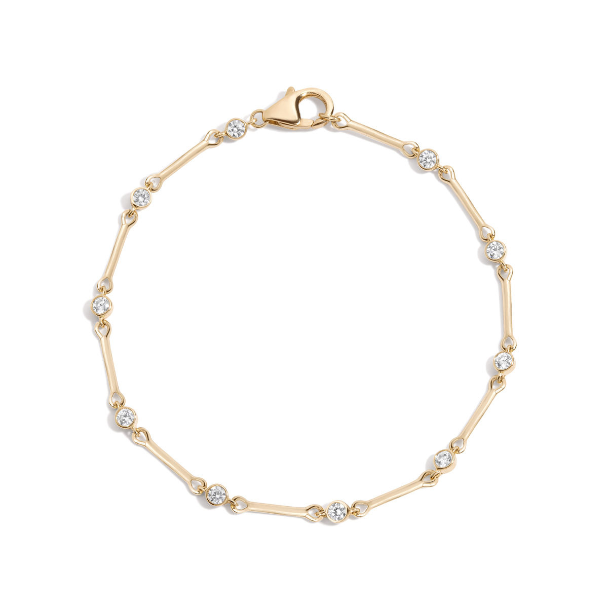 0.5ct Lab Grown Diamond Bezel Bar Chain Bracelet 14k Yellow Gold 6.5in 7in 7.5 First