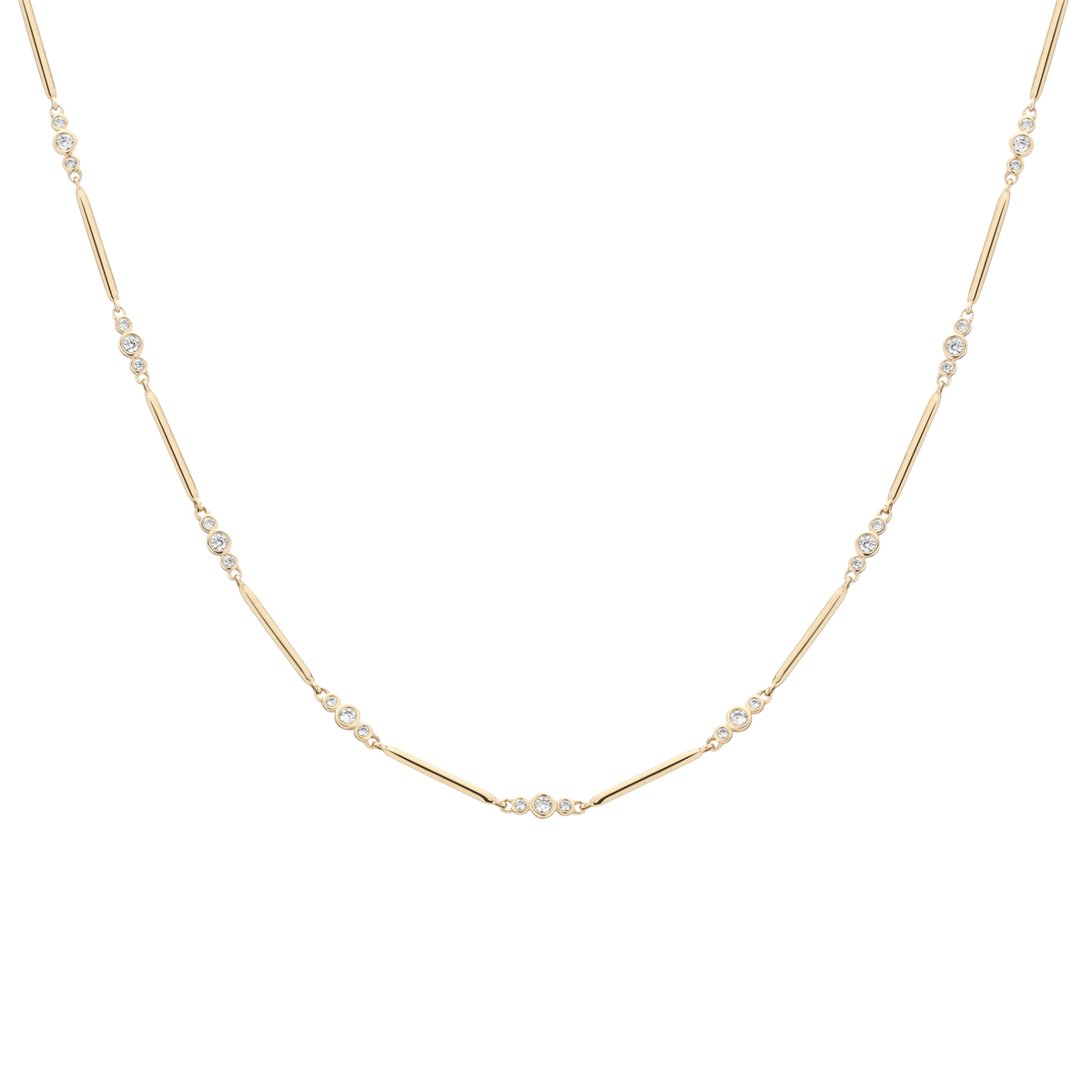 1ct Lab Grown Diamond Triple Bezel Bar Chain Necklace 14k Yellow Gold 16in 18in First