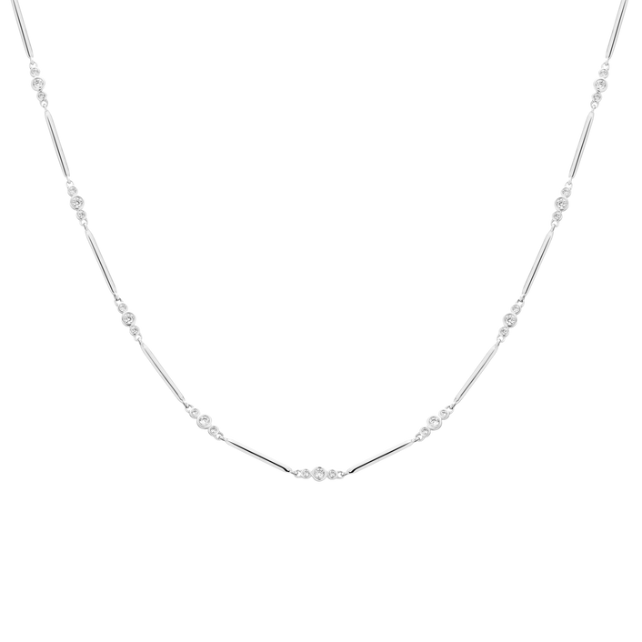 1ct Lab Grown Diamond Triple Bezel Bar Chain Necklace 14k White Gold 16in 18in First