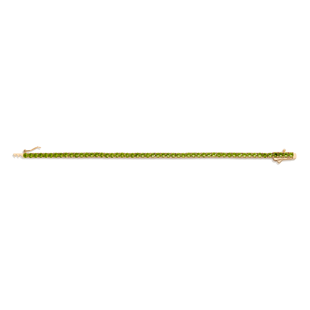 Lab Grown Green Peridot Tennis Bracelet Vermeil Yellow Gold 6.5in 7in