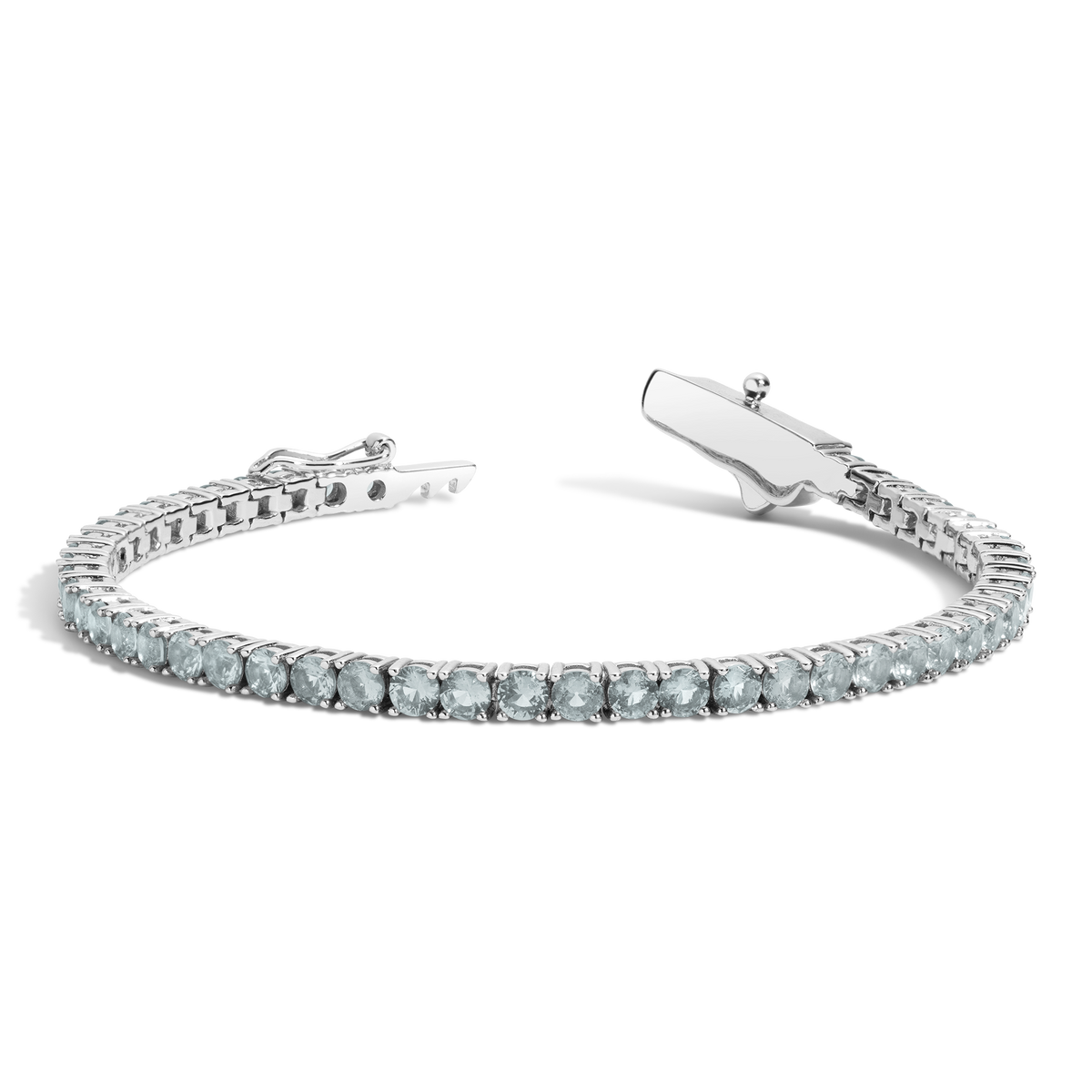 Lab Grown Blue Tourmaline Tennis Bracelet Vermeil White Gold 6.5in 7in First