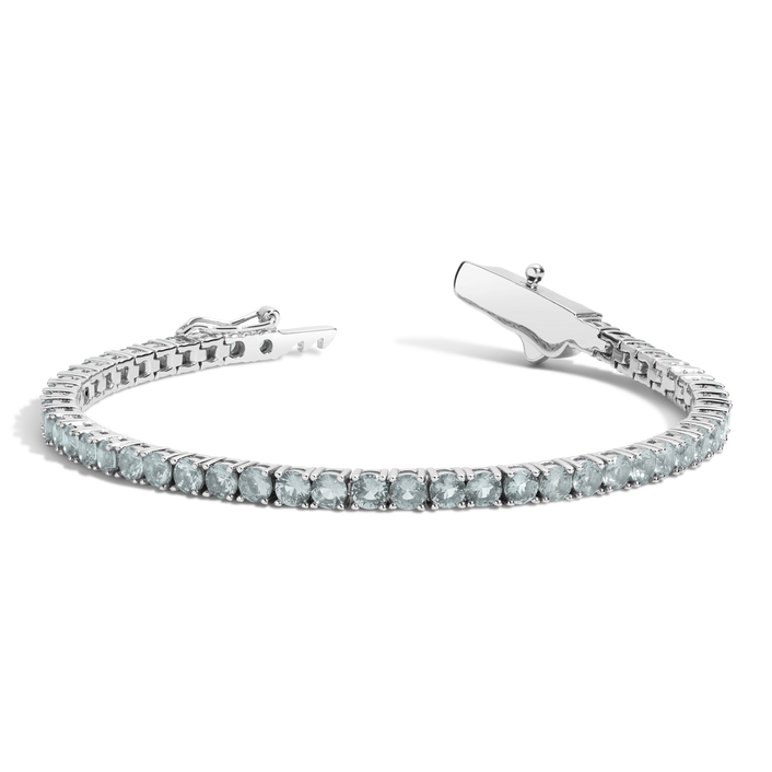 Lab Grown Blue Tourmaline Tennis Bracelet Vermeil White Gold 6.5in 7in First