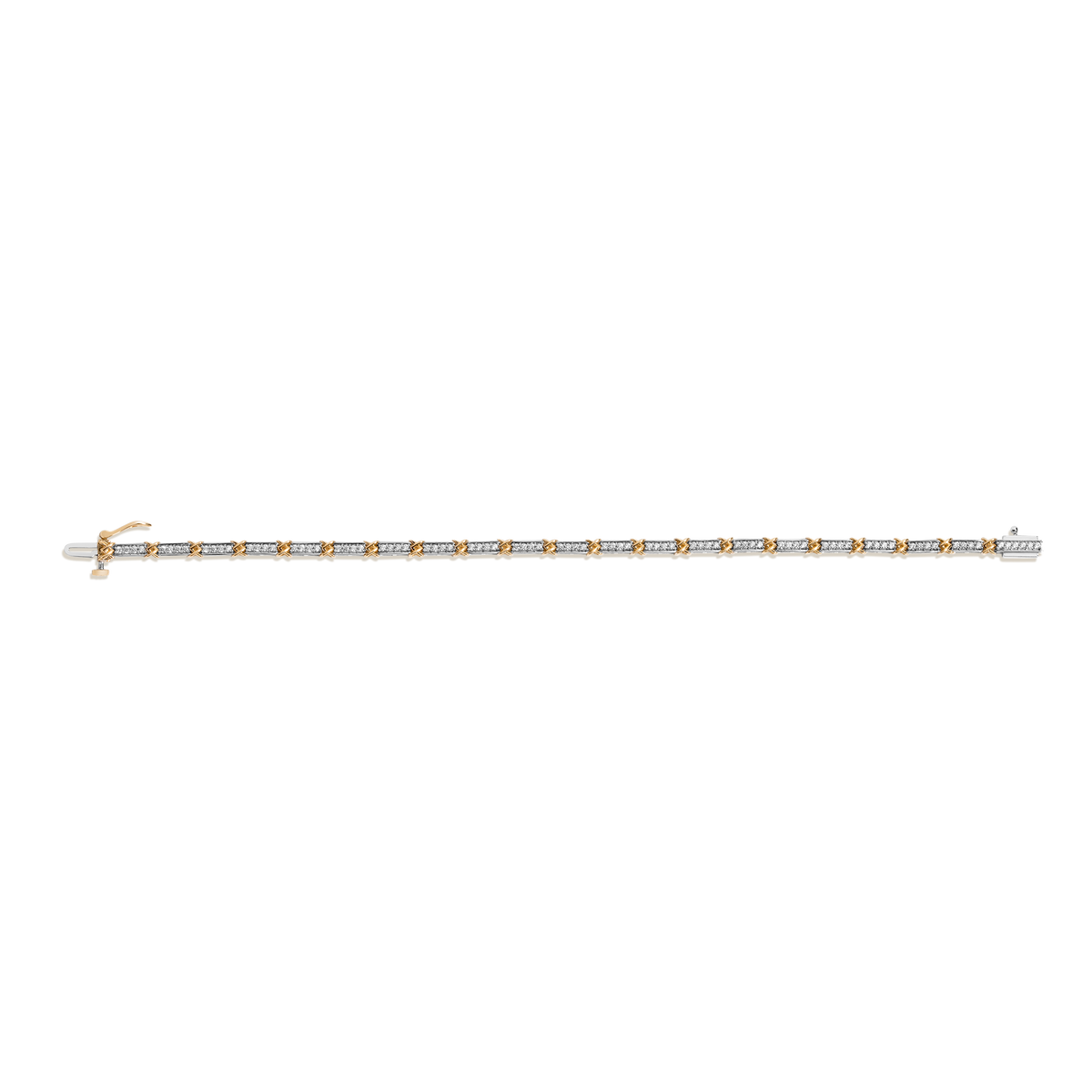 Mini Lab Grown Diamond X Tennis Bracelet 14k Yellow / White Gold 6in 6.5in 7in