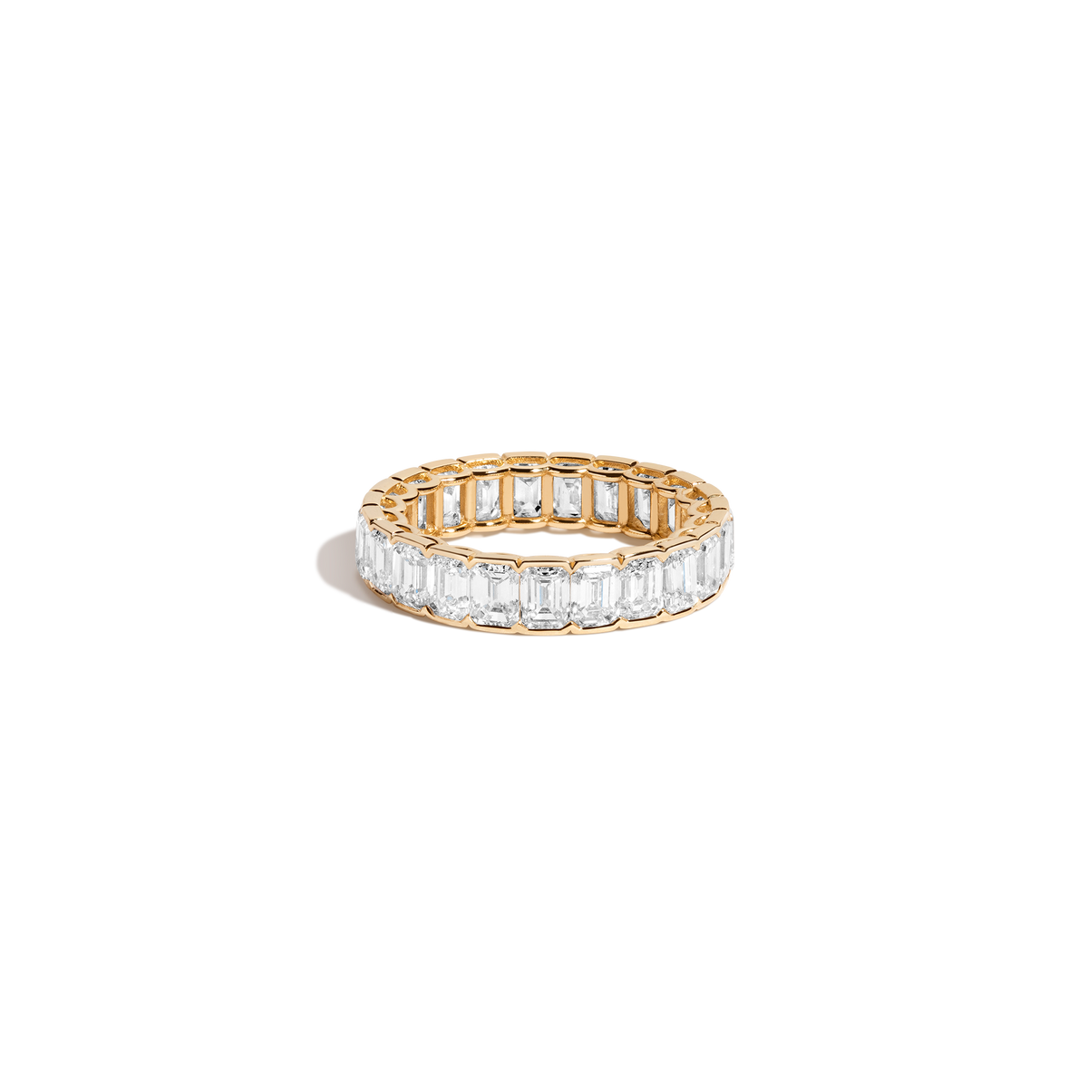 Emerald Lab Grown Diamond Semi-Bezel Eternity Ring 14k 18k Yellow Gold First