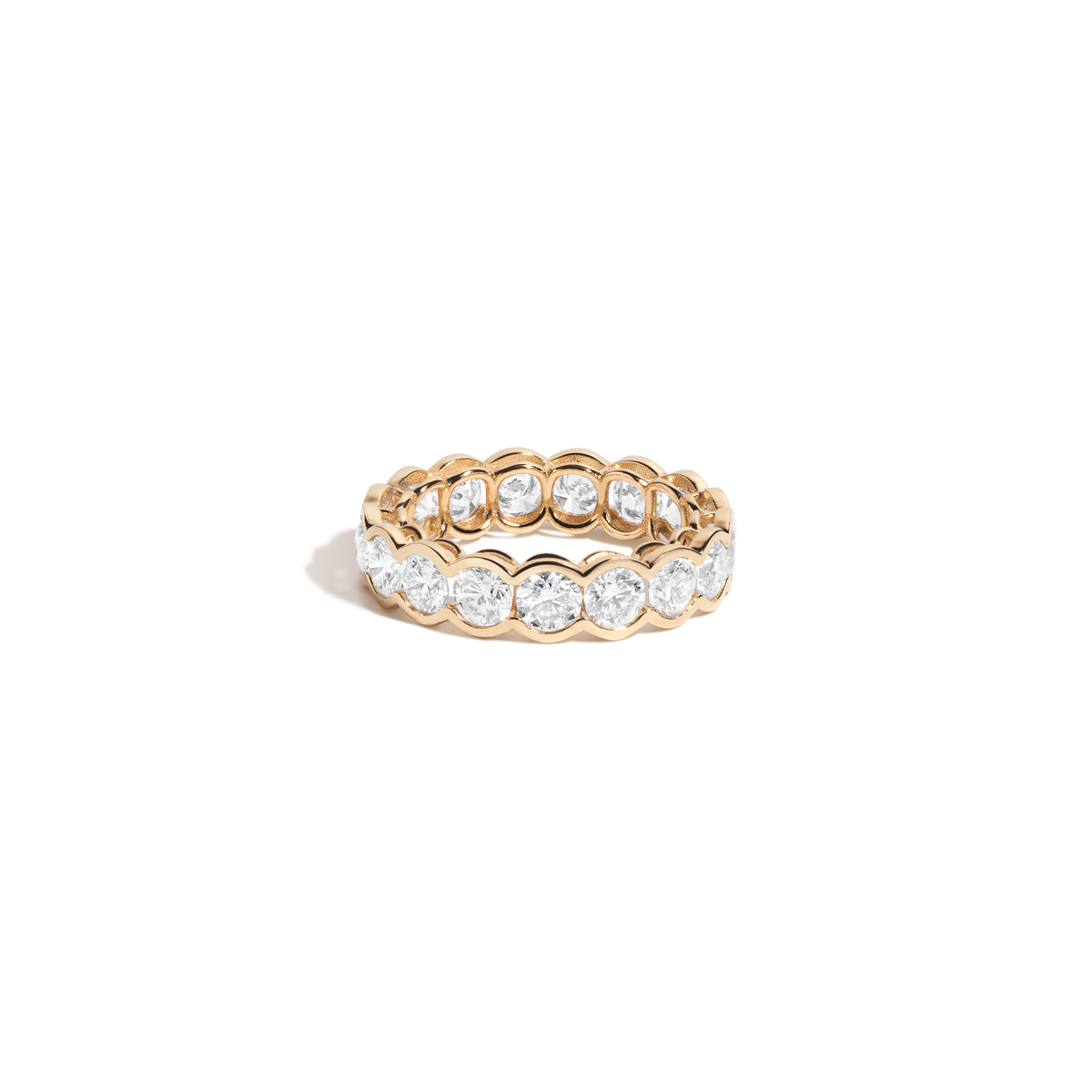 Round Lab Grown Diamond Semi-Bezel Eternity Ring 14k 18k Yellow Gold First