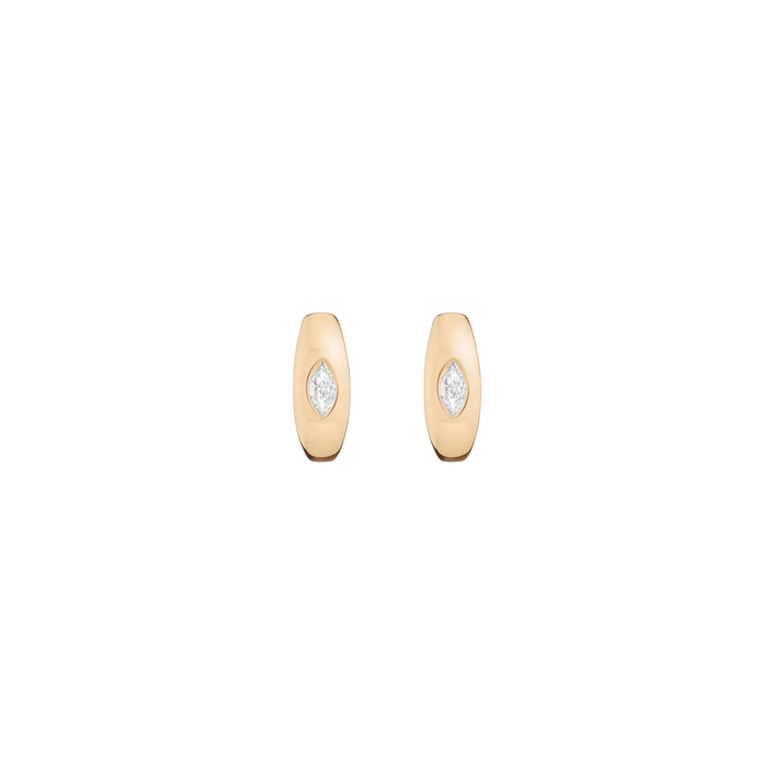 Chunky Lab Grown Diamond Marquise Huggie Earrings 14k Yellow Gold First