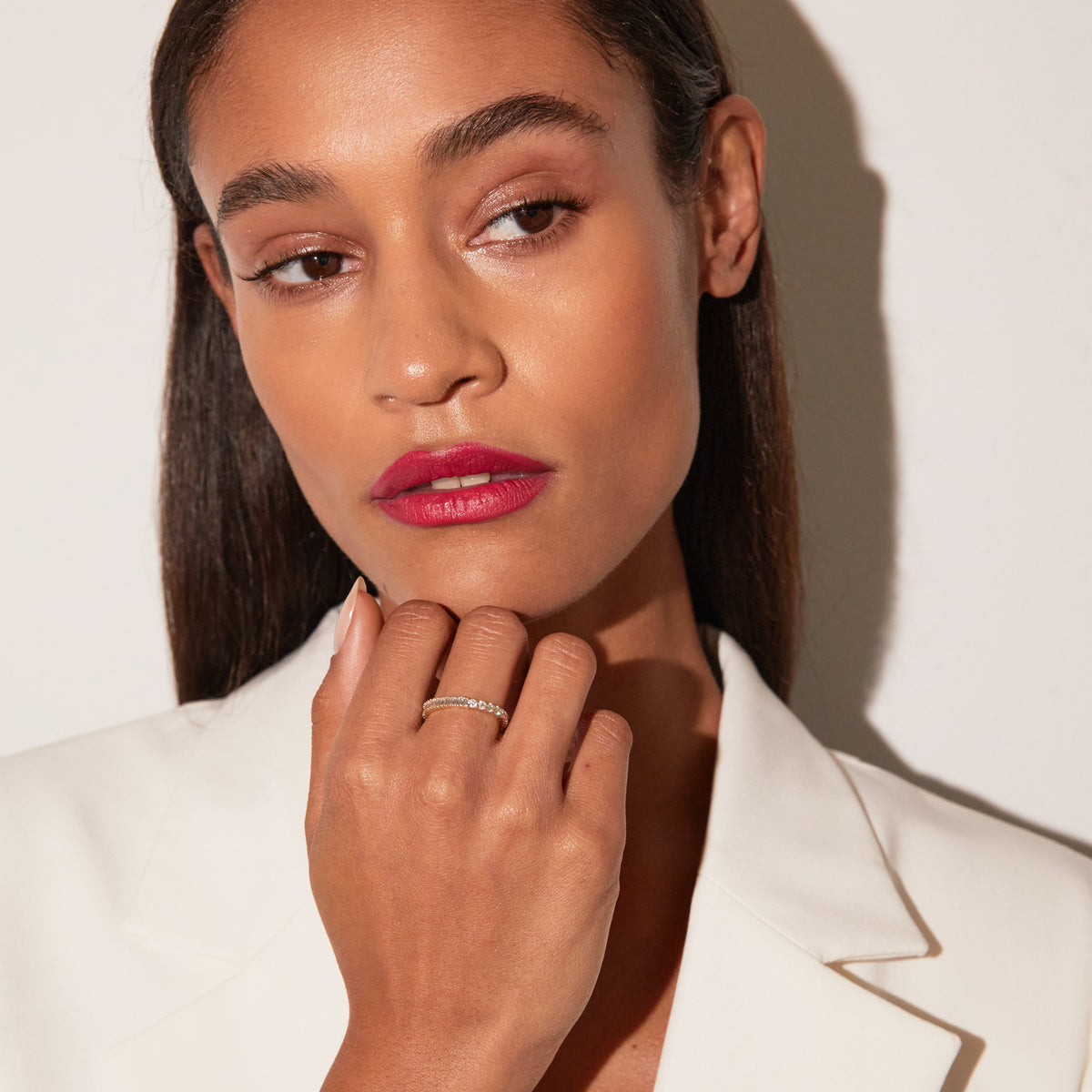 Model. Woman wearing a diamond ring