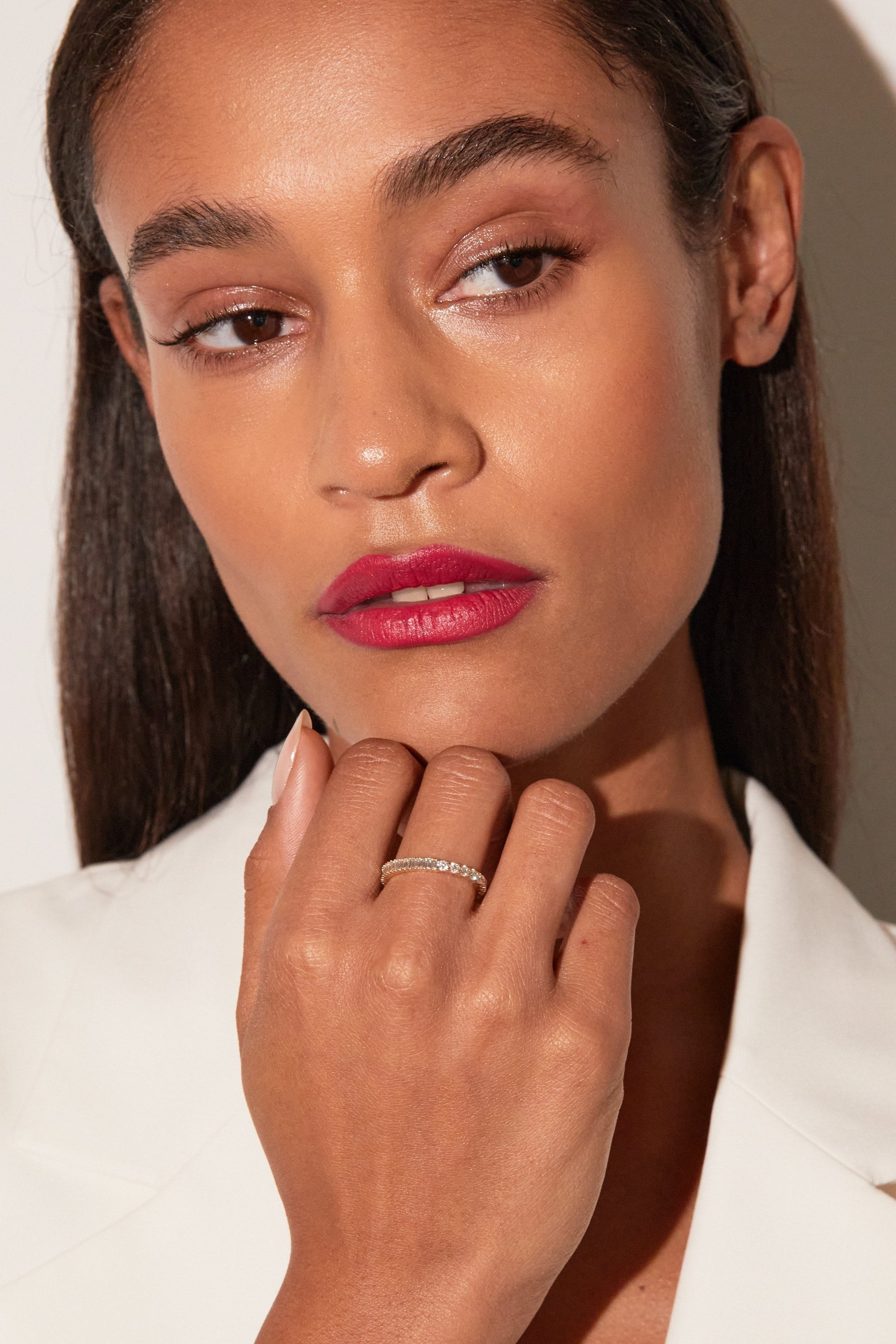 Woman wearing a diamond ring