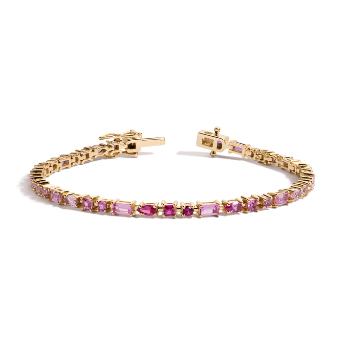 Pink Ombré Mosaic Tennis Bracelet Vermeil Yellow Gold 6in 6.5in 7in 7.5in First