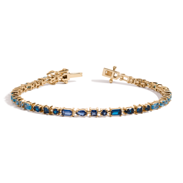 Blue Ombré Mosaic Tennis Bracelet Vermeil Yellow Gold 6in 6.5in 7in 7.5in First