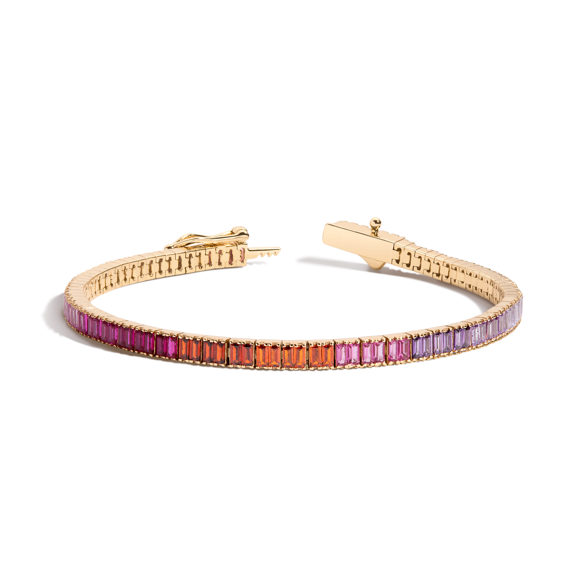 Pink Ombré Baguette Tennis Bracelet Vermeil Yellow Gold 6in 6.5in 7in 7.5in First