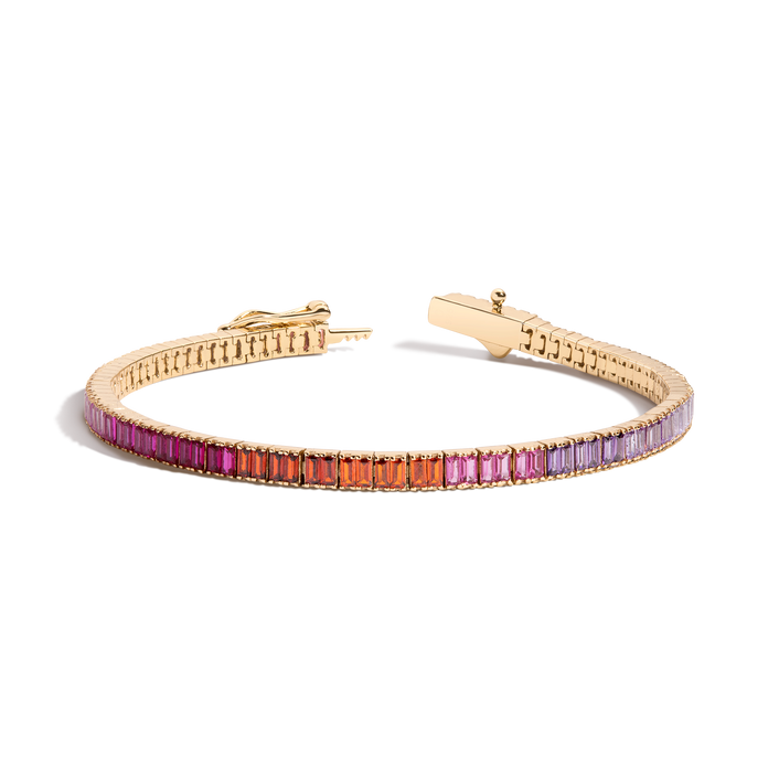 Pink Ombré Baguette Tennis Bracelet Vermeil Yellow Gold 6in 6.5in 7in 7.5in First