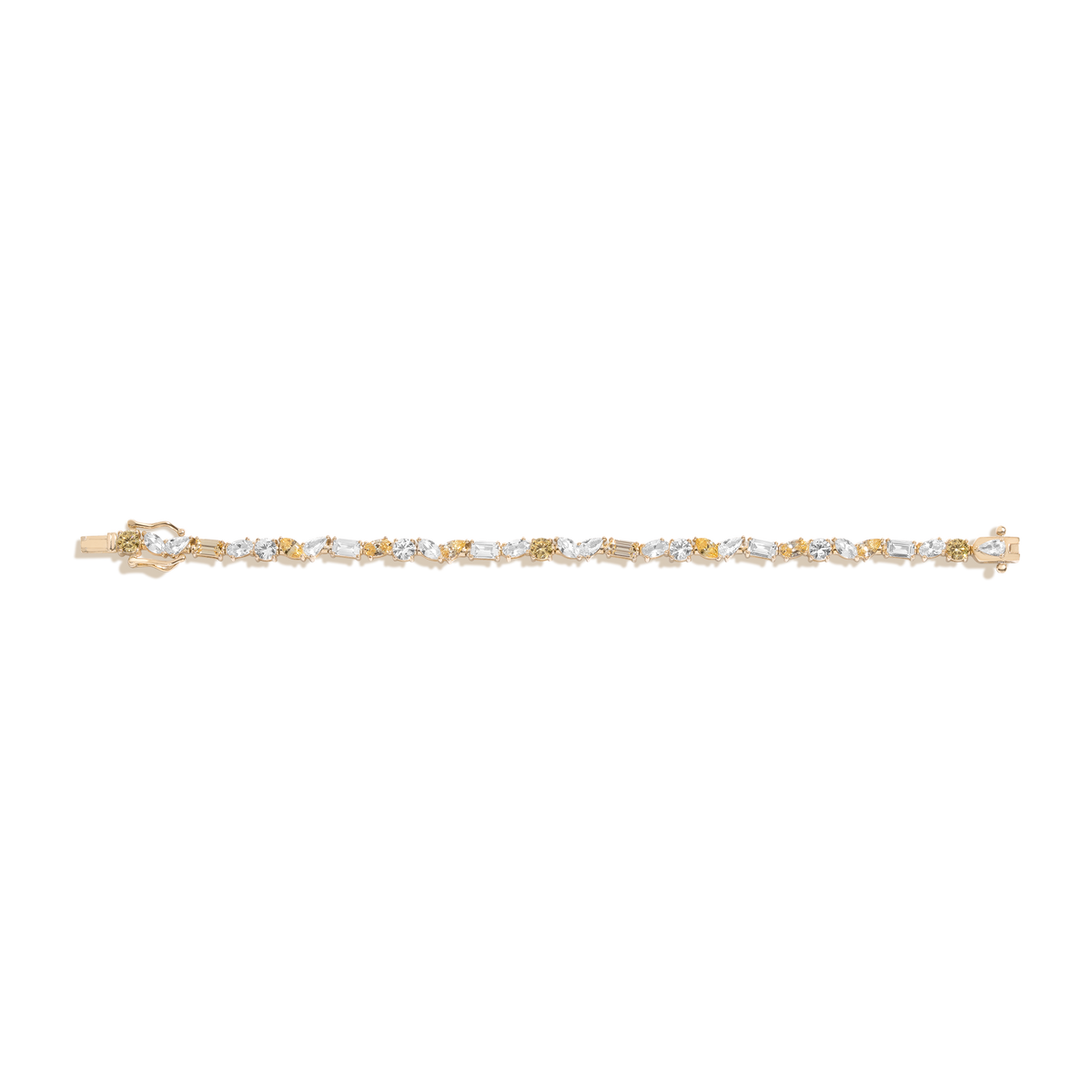 Lab Grown White Sapphire and Canary Mixed Shape Tennis Bracelet Vermeil Yellow Gold 6in 6.5in 7in 7.5in