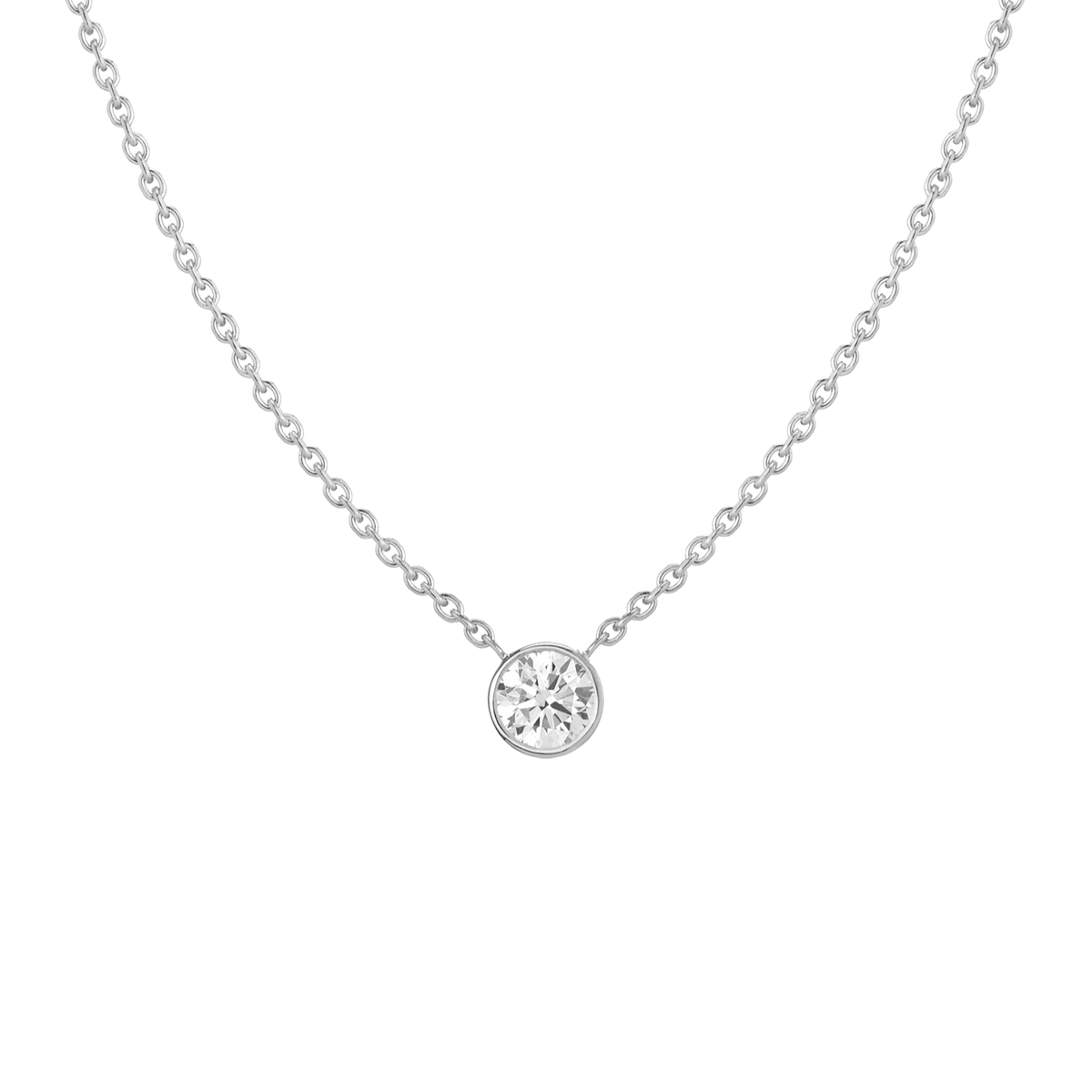 Queen-Sized Diamond Bezel Necklace 14K 18K White Gold Lab-grown First
