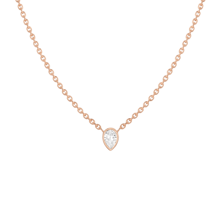 XL Diamond Pear Bezel Necklace 14K 18K Rose Gold Lab-grown Natural First