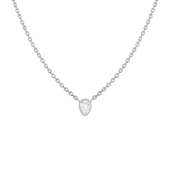 XL Diamond Pear Bezel Necklace 14K 18K White Gold Lab-grown Natural First