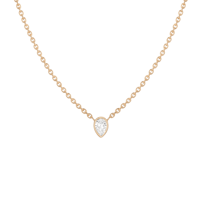 XL Diamond Pear Bezel Necklace 14K 18K Yellow Gold Lab-grown Natural First