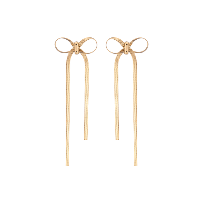 Mini Herringbone Bow Earrings Stainless Steel Yellow Gold First