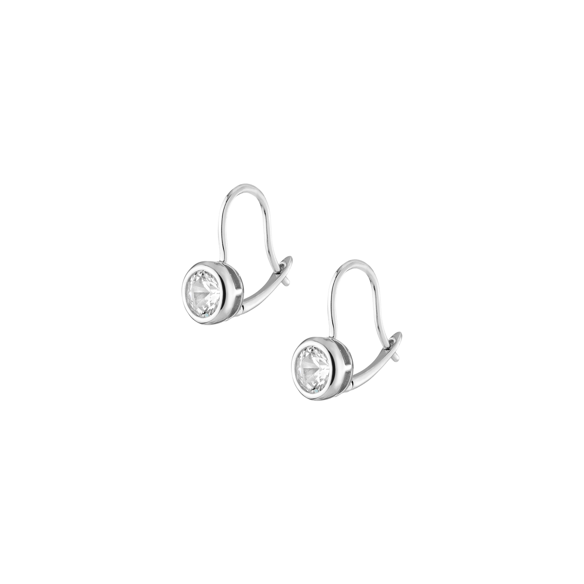 Round Lab Grown Diamond Bezel Drop Earrings White Gold 14k