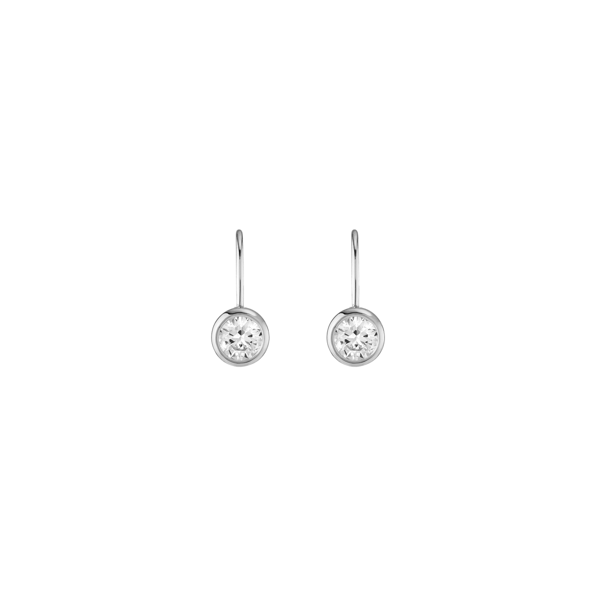 Round Lab Grown Diamond Bezel Drop Earrings White Gold 14k First