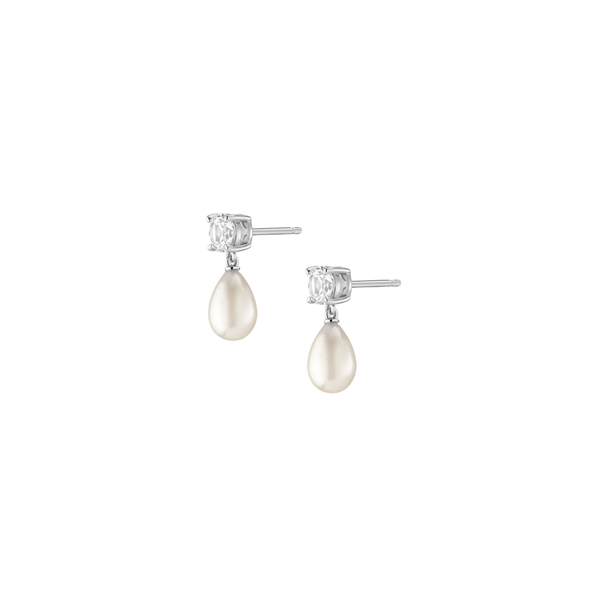 Lab Grown Diamond Pearl Drop Earrings 14k White Gold
