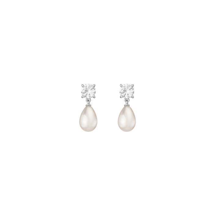 Lab Grown Diamond Pearl Drop Earrings 14k White Gold First