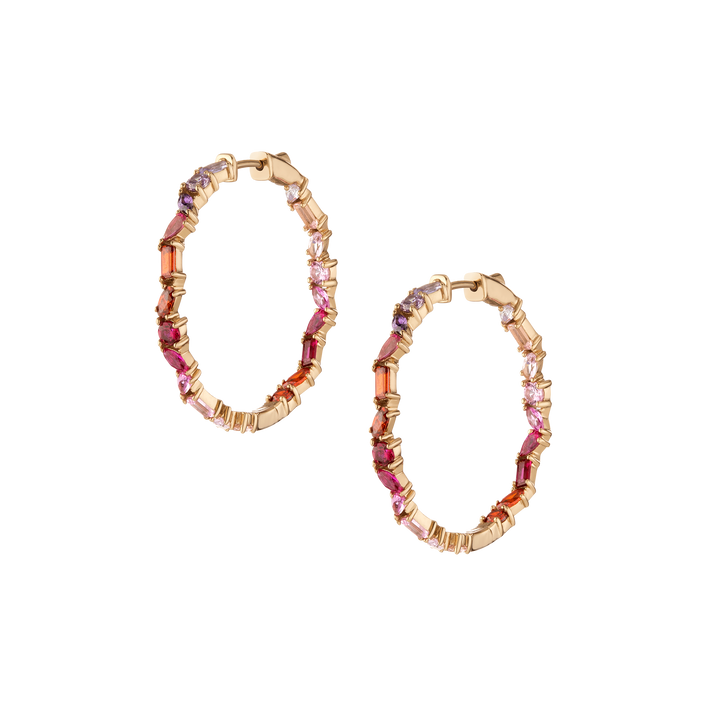 Pink Ombré Mixed Shape Hoop Earrings Vermeil Yellow Gold First