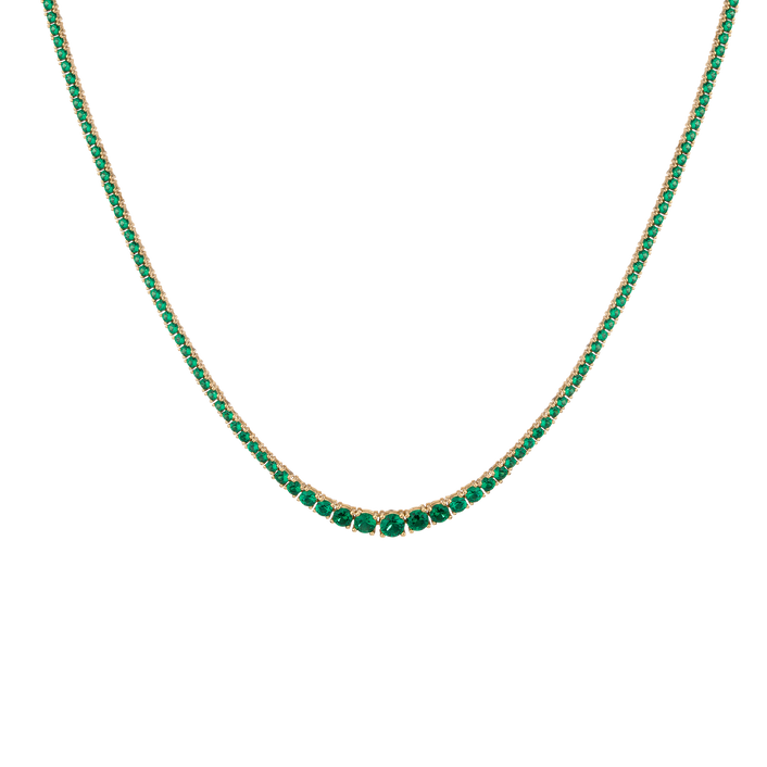 Lab Grown Emerald Green Modern Graduated Tennis Necklace Vermeil Yellow Gold 16in First