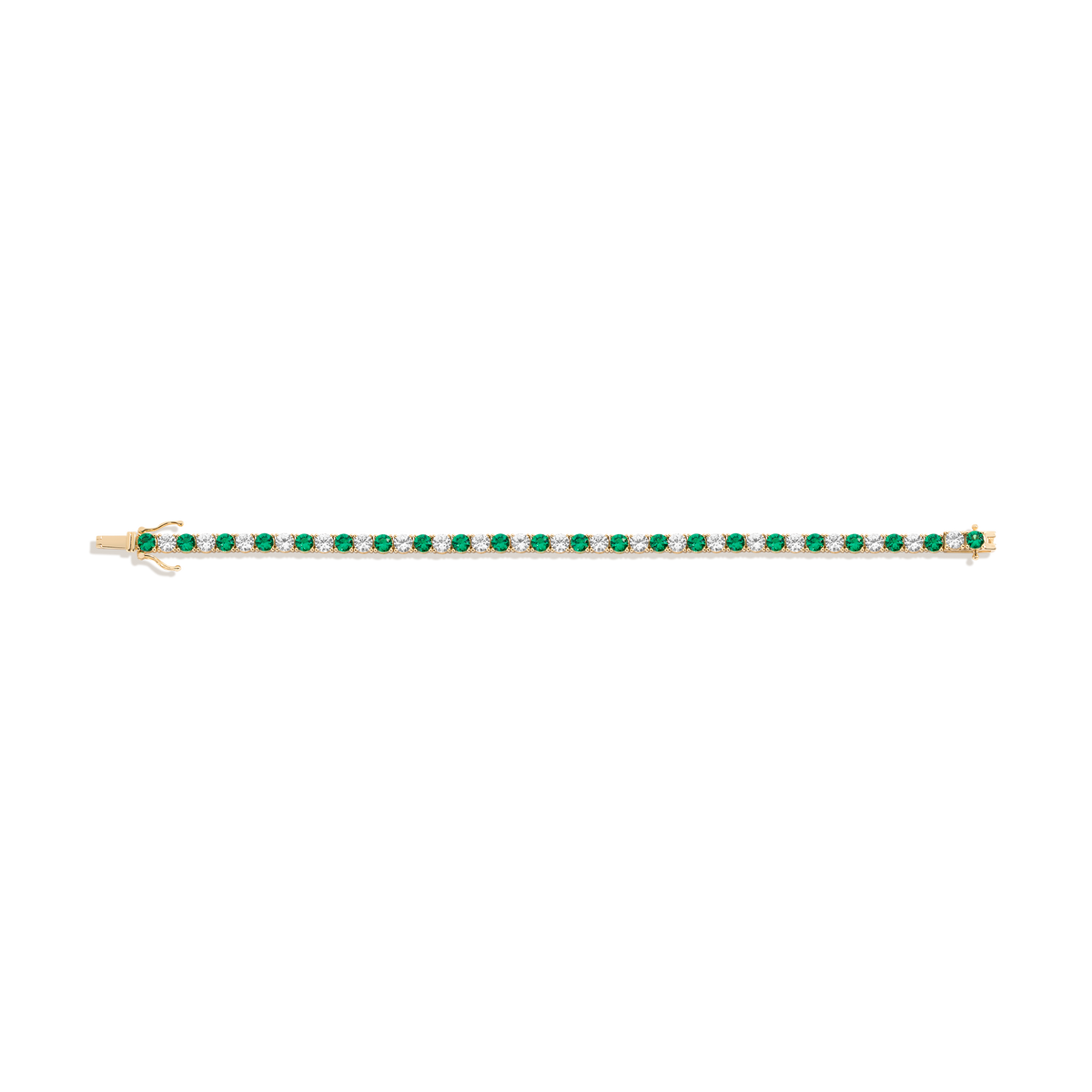 Lab Grown White Sapphire and Green Emerald Alternating Tennis Bracelet Vermeil Yellow Gold 6in 6.5in 7in 7.5in