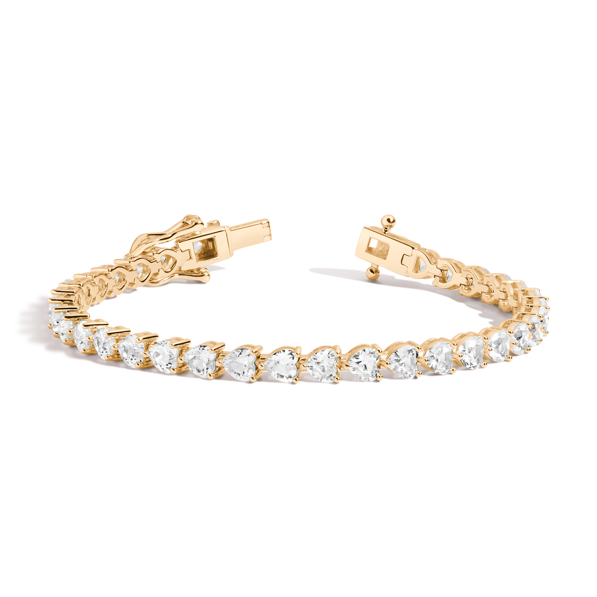 Lab Grown White Sapphire Heart Tennis Bracelet Vermeil Yellow Gold 6.5in 7in First