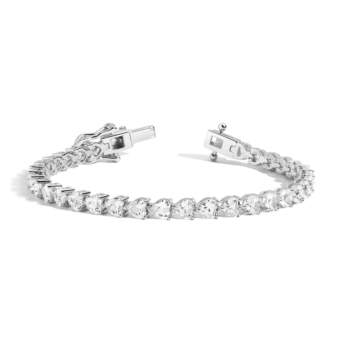 Lab Grown White Sapphire Heart Tennis Bracelet Vermeil White Gold 6.5in 7in First