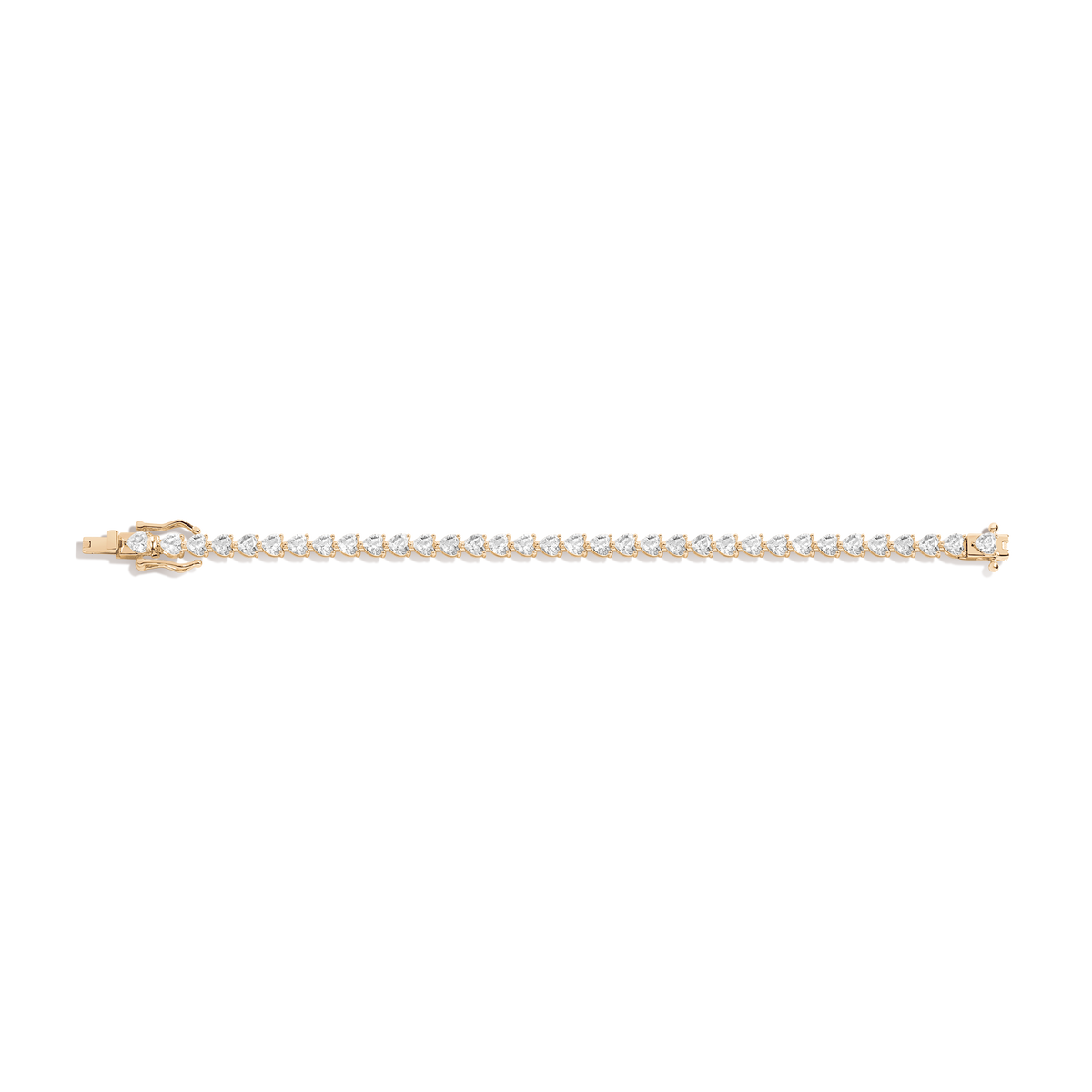 Lab Grown White Sapphire Heart Tennis Bracelet Vermeil Yellow Gold 6.5in 7in