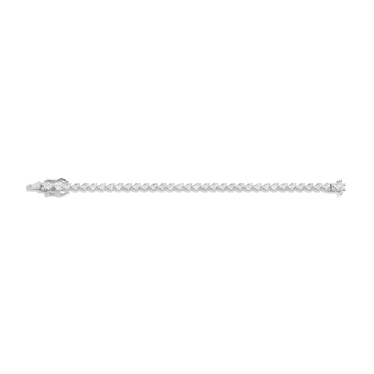 Lab Grown White Sapphire Heart Tennis Bracelet Vermeil White Gold 6.5in 7in