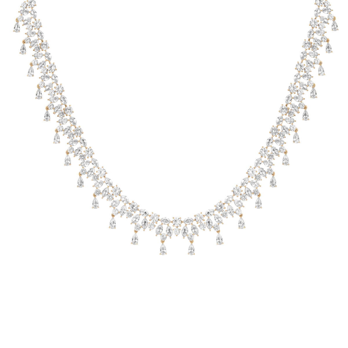 Lab Grown White Sapphire Teardrop Tennis Necklace Vermeil Yellow Gold 16in First
