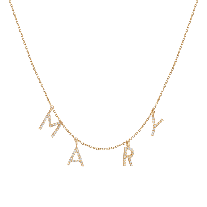 Lab Grown Diamond Pave Station Letter Necklace 14k Yellow Gold 1 2 3 4 5 6 First